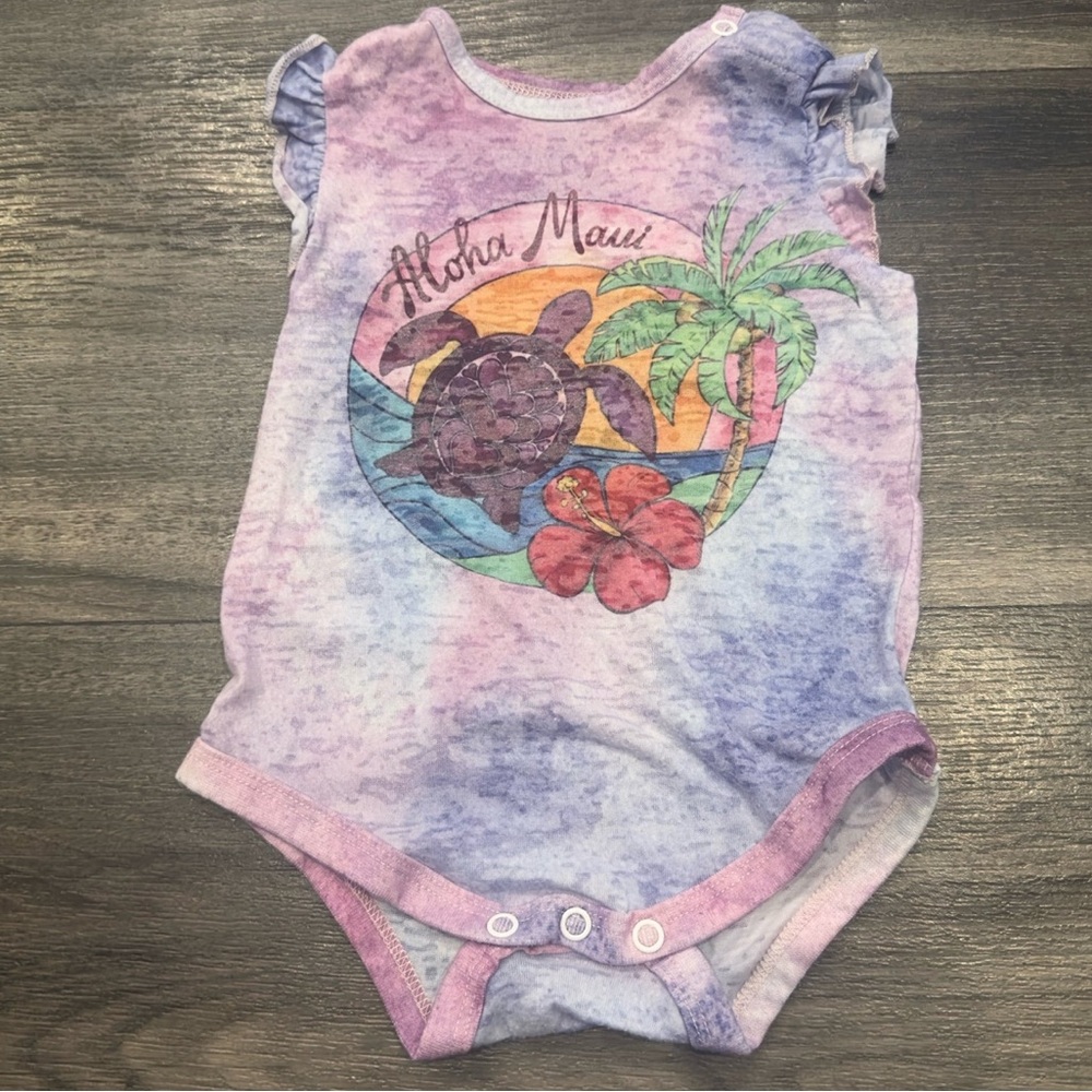 Kai Wahine Designs Sea Turtle Aloha Maui Purple Size 6 Months Bodysuit Baby Girl